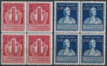 1949 Italia Volta quartina MNH Sass n. 611/12