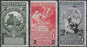 1913 Italia Unità new values opt 3v. MNH Sassone n. 99/101