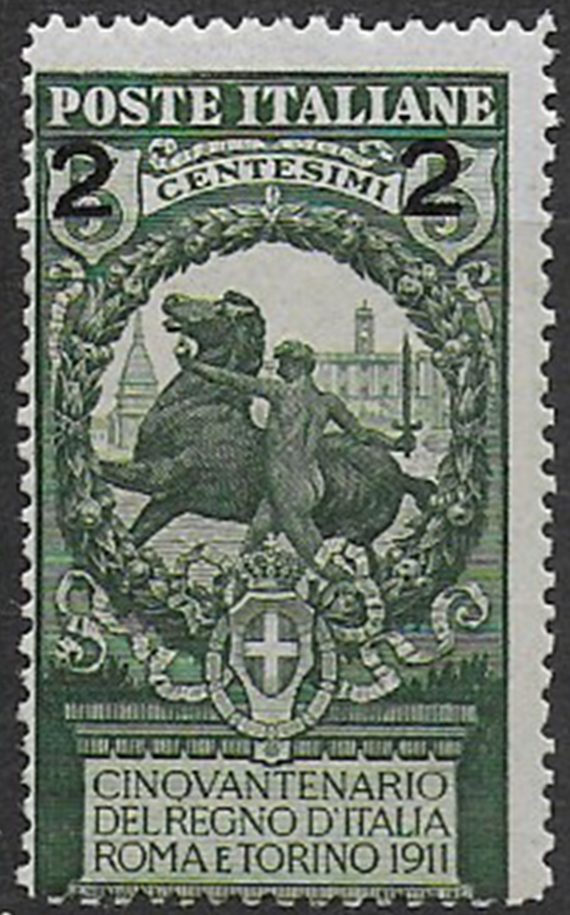1913 Italia 2c. su 5c. verde Unità d13½ mc MNH Sassone n. 99a