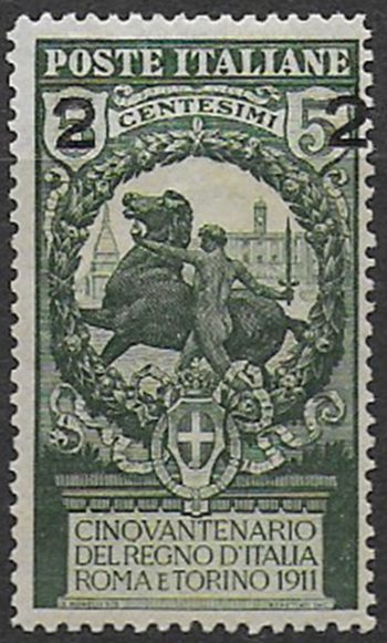 1913 Italia 2c. su 5c. verde spaziate d13½ MNH Sassone n. 99ab