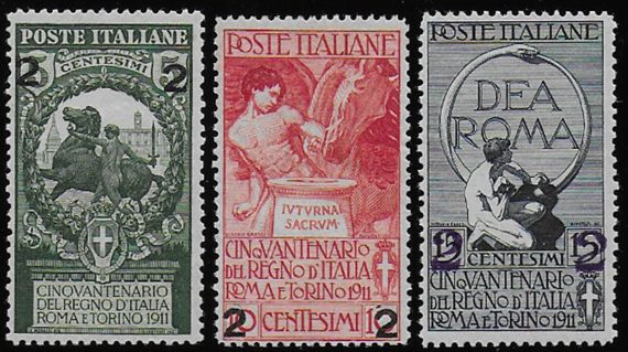 1913 Italia Unità cifre spaziate bc MNH Sassone n. 99b/101b