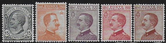1917-20 Italia VE III Effigie 5v. sup MNH Sassone n.108/112