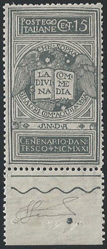 1921 Italia Dante 15c. grigio NE sup MNH Sassone n. 116A