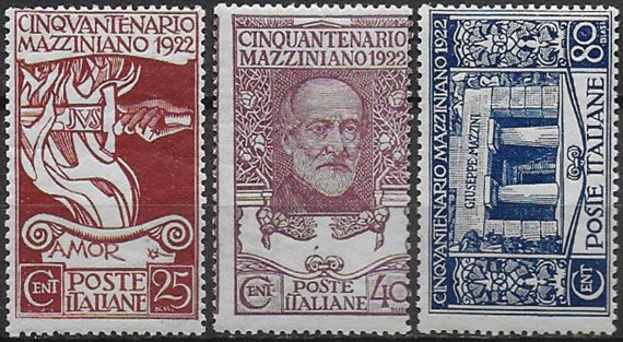 1922 Italia Mazzini 3v. mc MNH Sassone n.128/30