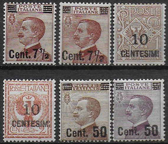 1923-27 Italia VE III new values opt 6v. MNH Sassone n. 135/40