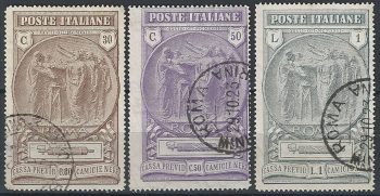 1923 Italia camicie nere 3v. cancelled Sassone n. 147/49