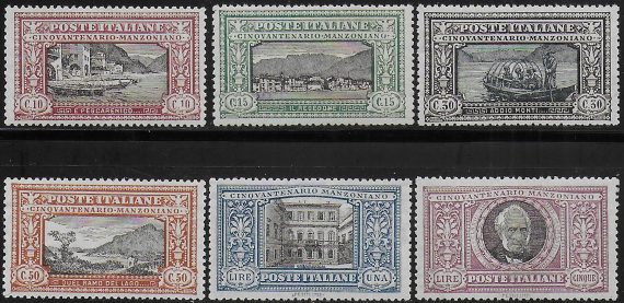 1923 Italia Manzoni 6v. bc MNH Sassone n. 151/56