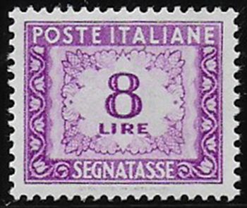 1956 Italia segnatasse Lire 8 lilla bc MNH Sass n. 112