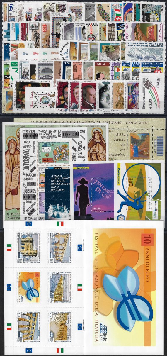 2009 Italia annata completa 65v. + 6MS + 1 booklet MNH