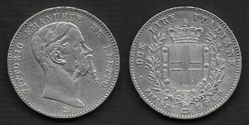 1860 Italia VE II Lire 2 stemma argento FI BB/SPL