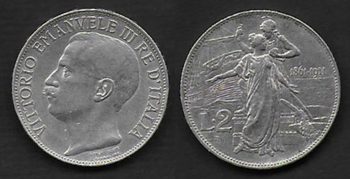 1911 Italia VE III Lire 2 Cinquantenario argento BB+