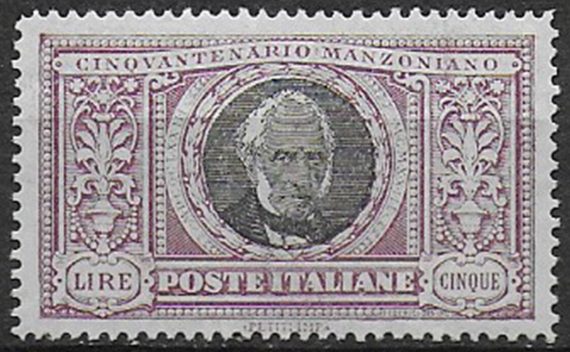1923 Italia Manzoni Lire 5 lineare bc MNH Sassone n. 156c