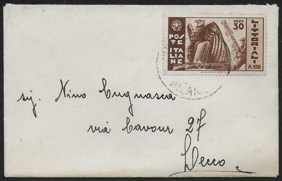 1935 Italia Littoriali 30c bruno su lettera