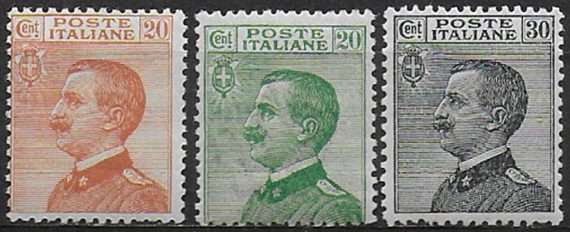 1925 Italia VE III effigie 3v. mc MNH Sassone n. 183/85