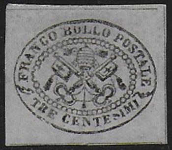 1867 Stato Pontificio 3 c. grigio MH Sassone n. 15