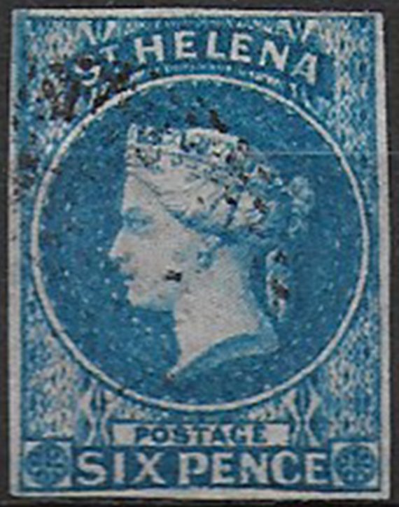 1856 St Helena Vittoria 6d. blue cancelled SG. n. 1