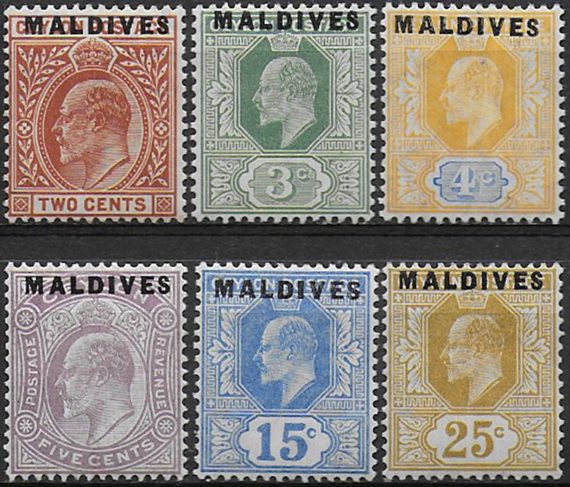1906 Maldive Edoardo VII 6v. MH SG n. 1/6