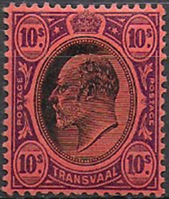 1907 Transvaal Edoardo VII 10s. black and purple-red MH SG n. 271