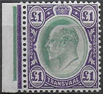 1908 Transvaal £1 green and violet MNH SG n. 272