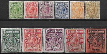 1912-20 Falkland Islands Giorgio V 11v. MH SG 60/69