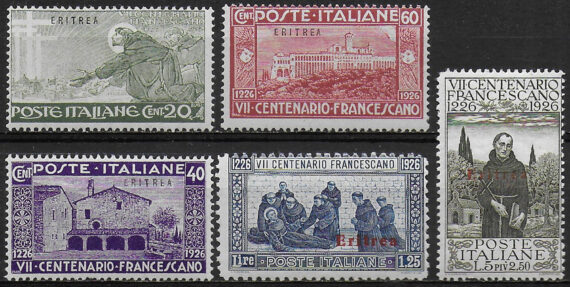 1926 Eritrea San Francesco 5v. MNH Sassone n. 102/106