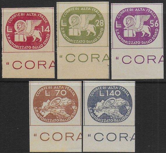 1945 Luogotenenza CORALIT St Mark's lion 5v. bf MNH Sassone n. 3/7