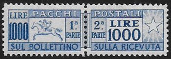 1954 Italia pacchi postali Lire 1.000 Cavallino sup MNH Sassone n. 81/I