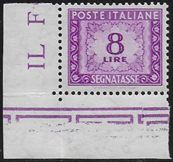 1956 Italia segnatasse Lire 8 lilla af MNH Sass n. 112