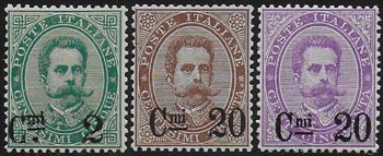 1890-91 Italia Umberto I 3v. bc MNH Sassone n. 56/58