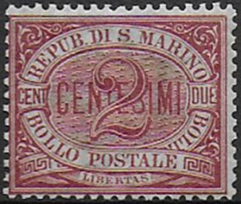 1894 San Marino Cifra 2c. carminio MNH Sassone n. 26
