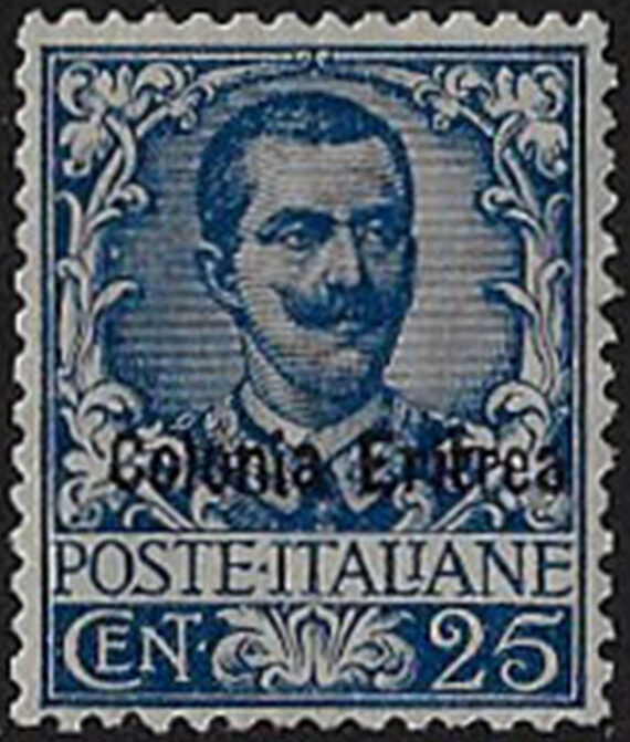 1903 Eritrea VE III 25c. azzurro bc MNH Sassone n. 24