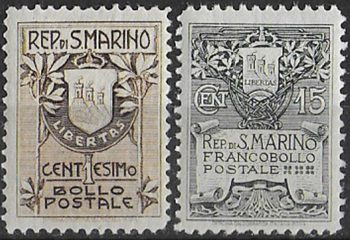 1907 San Marino Stemma 2v. MNH Sassone n. 47/48