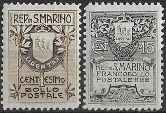 1907 San Marino Stemma 2v. MNH Sassone n. 47/48