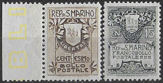 1907 San Marino Stemma 2v. bc MNH Sassone n. 47/48