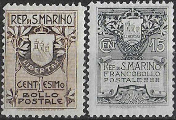 1907 San Marino Stemma 2v. mc MNH Sassone n. 47/48