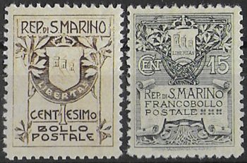 1910 San Marino Stemma 2v. bc MNH Sassone n. 49/50