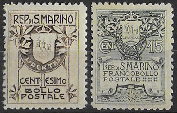 1910 San Marino Stemma 2v. MNH Sassone n. 49/50
