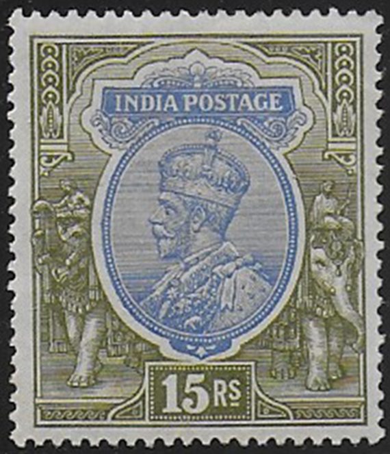 1913 India Giorgio V 15r. blue and olive MNH SG n. 190