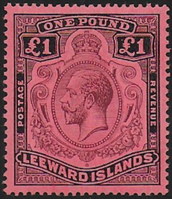 1928 Leeward Islands George V £1 purple and black/red MNH SG n. 80