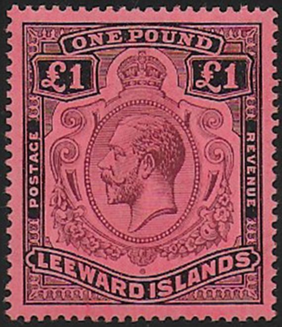 1928 Leeward Islands £1 purple and black/red MNH SG n. 80