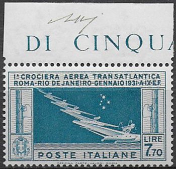 1930 Italia Crociera Balbo Lire 7,70 bfa MNH Sassone n. 25