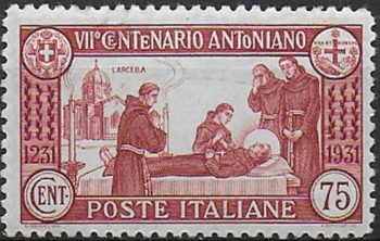 1931 Italia S. Antonio 75c. carminio p.12 MNH Sassone n. 299