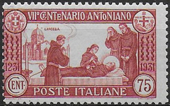 1931 Italia S. Antonio 75c. carminio p.12 mc MNH Sassone n. 299
