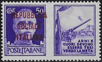 1944 Repubblica Sociale propaganda 50c. VR bruno MNH Sassone n. 34F