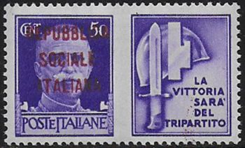 1944 Repubblica Sociale propaganda 50c. VR bruno MNH Sassone n. 36F