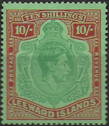 1945 Leeward Islands 10s. green and red/green MNH SG n. 113b