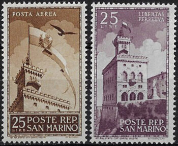 1945 San Marino Palazzo del Governo 2v. MNH Sassone n. 278+A
