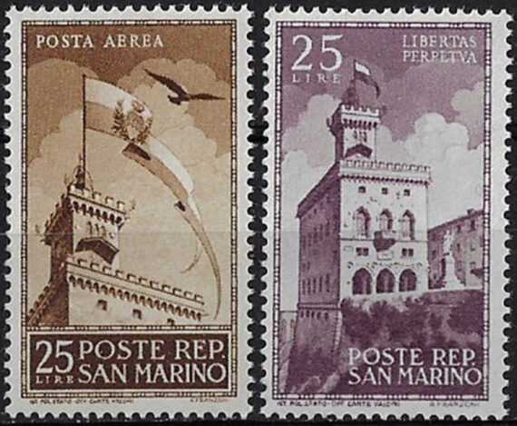 1945 San Marino Palazzo del Governo 2v. MNH Sassone n. 278+A