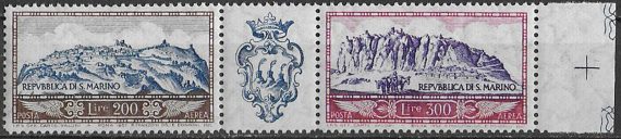 1958 San Marino Mount Titan airmail 2v. MNH Sassone n. 119/120