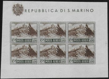 1951 San Marino Veduta Lire 500 bruno MS MNH Sassone n. (12d)